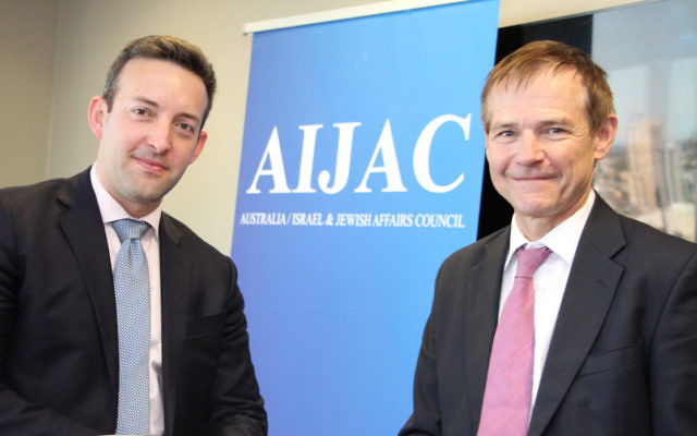 James Brown and Nick Cater at an AIJAC Rambam trip debriefing luncheon last week in Sydney. Photo: Shane Desiatnik.