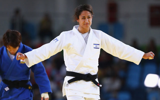 Yarden Gerbi of Israel celebrating her victory over Miku Tashiro of Japan in the women’s bronze medal judo bout at the Olympic Games in Rio de Janeiro.
