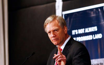 Andrew Bolt speaking at the WIZO Victoria breakfast last week. Photo: Peter Haskin.