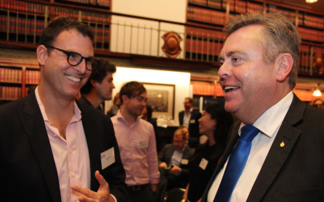 Sail Funding CEO and founder Yanir Yakutiel with NSW Industry Minister Anthony Roberts at Parliament House on September 9. Sail Funding is one of eight NSW start-ups heading to Tel Aviv.
Photo: Shane Desiatnik.