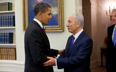 President Barack Obama welcomes Israeli President Shimon Peres in the Oval Office Tuesday, May 5, 2009.  Official White House Photo by Pete Souza.