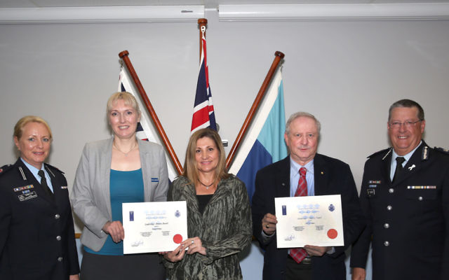 QLD Police Service Chief Superintendent Debbie Platz, QPS education manager Paquita Rasmussen, Queensland University Professor Lorraine Mazzerole, Courage to Care NSW chair Andrew Havas and QLD Police Commissioner Ian Stewart at the award presentation.