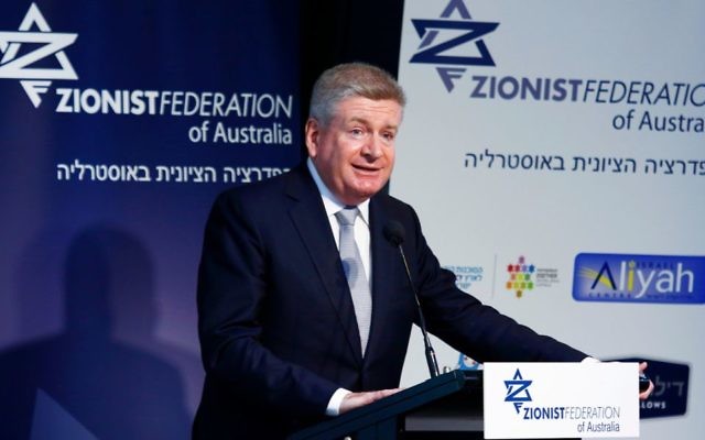 Mitch Fifield addressing the ZFA conference in Melbourne on Sunday. Photo: Peter Haskin