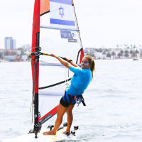 6-12-16. Sailing World Cup Final, Melbourne 2016. Women RS-X (wind surfing). Israeli Noga Geller. Photo: Peter Haskin