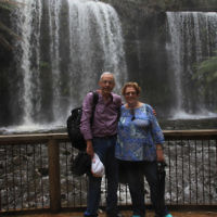 Philip and Helen Cohen on holidays at Russell Falls, Tasmania.