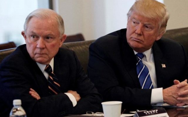 Donald Trump sits with Jeff Sessions at Trump Tower in Manhattan, New York. (photo credit:REUTERS)