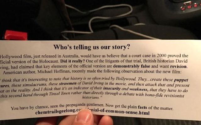 A Holocaust denial flyer recently distributed at Melbourne universities.