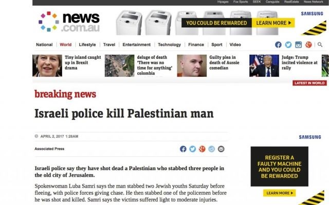 The headline used by news.com.au. (Screenshot)