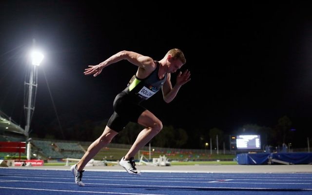 Steven Solomon on his way to victory in the men's 400m open final at the 2017 National Athletics Championships in Sydney on April 1. Photo: Athletics Australia / Getty Images