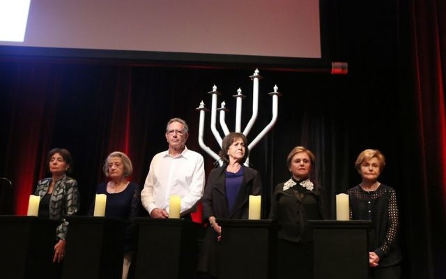 From left: Holocaust survivors Susan Warhaftig, Agi Adler, Peter and Yvonne Halas, Dasia Black Gutman and Charlotte Vidor. Photo: Giselle Haber