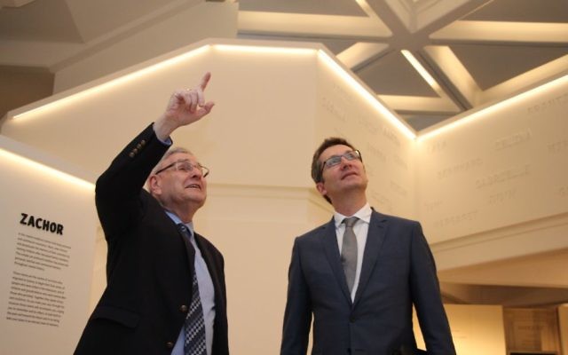 Norman Seligman (left) with Australia’s next ambassador to Israel, Chris Cannan, at the Sydney Jewish Museum. Photo: Shane Desiatnik