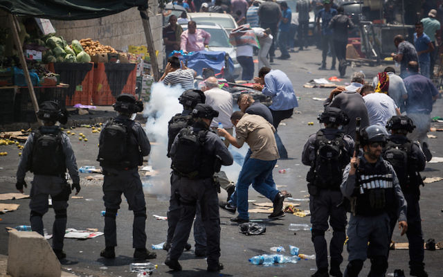 Clashes between Israeli police and Palestinians last Friday. Photo: Hadas Parush/Flash90/JTA.