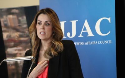 Peta Credlin speaking about her Rambam Israel study tour experience at an AIJAC debriefing luncheon last week. Photo: Shane Desiatnik