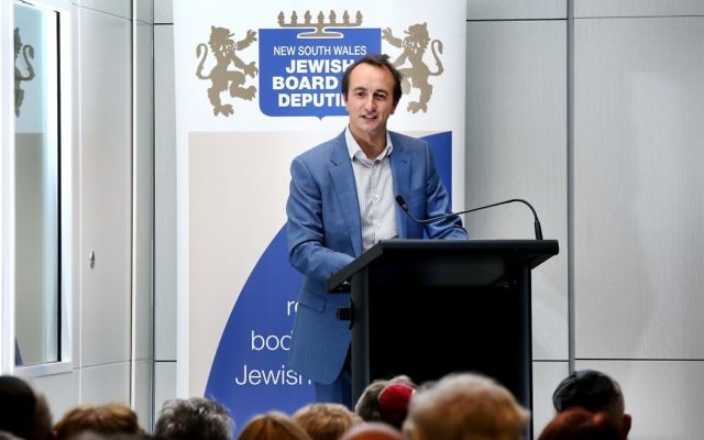 Dave Sharma addressing the NSW Jewish Board of Deputies on Tuesday night.
Photo: Noel Kessel.