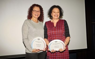 Sue Hampel (left) and Frances Prince with their awards.