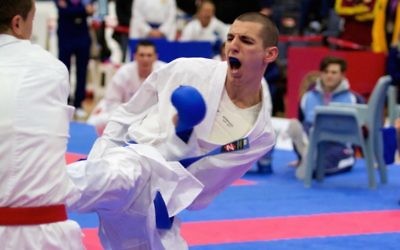 Richard Basckin on his way to three golds at the 2017 AFK National Championships. Photo: Australian Karate Federation