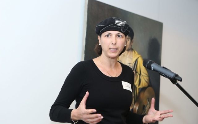Professor Shulamit Levenberg speaking at a Technion Australia event on August 3 at the Olsen Gallery, which featured an exhibition by artist Peter Churcher.
Photo: Giselle Haber.