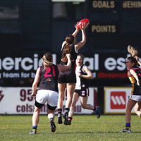 13-8-17. VAFA Women Preliminary Final. AJAX Jackettes were deferated by Old Mentonians 5-6-36 to 5-8-38. Isi Tomas. Photo: Peter Haskin