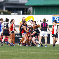 13-8-17. VAFA Women Preliminary Final. AJAX Jackettes were deferated by Old Mentonians 5-6-36 to 5-8-38. Photo: Peter Haskin