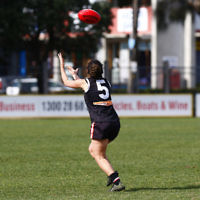 13-8-17. VAFA Women Preliminary Final. AJAX Jackettes were deferated by Old Mentonians 5-6-36 to 5-8-38. Elyse Cherny. Photo: Peter Haskin