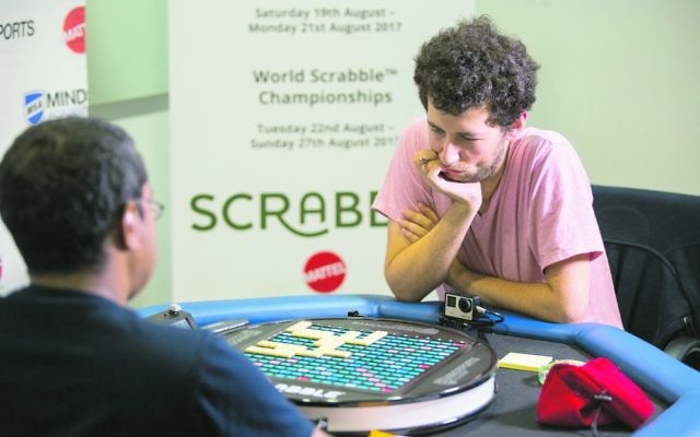 David Eldar in the finals of the World Scrabble Championship. 	Photo: Andy Paradise.
