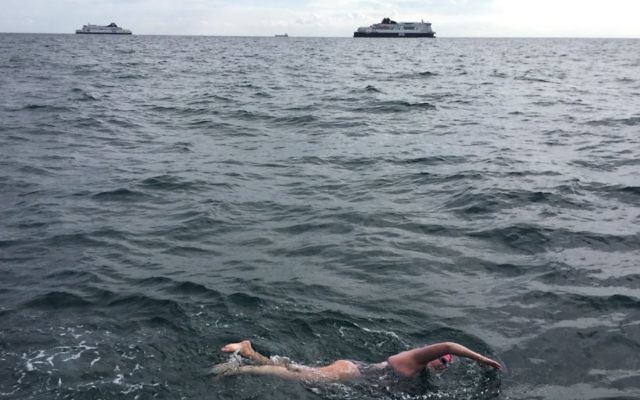 Sydney's Rachelle Silver during her successful English Channel swim last month to raise money for Perinatal Anxiety and Depression Australia.