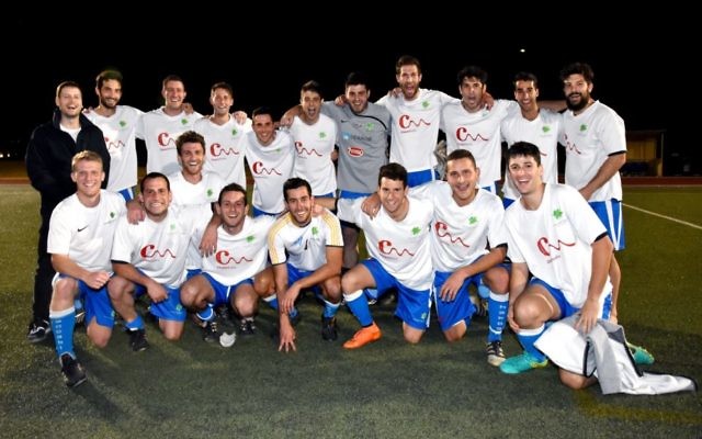 The winning ESFA men's division 2 grand final team, Maccabi B, which beat Maccabi A by 4-0 at Sydney's Hensley stadium on September 3. Photo: Noel Kessel
