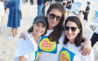 From left: Natalie Chesler, Amy Marshall and Michelle Falk at last year's Kabbalat Shabbat event on Bondi Beach.