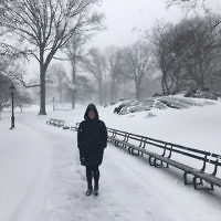 Racheli Shnider in snowy Central Park, New York.