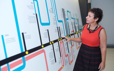 Project director Dr Avril Alba inside the Sydney Jewish Museum's new permanent Holocaust and Human Rights exhibition. Photo: Giselle Haber