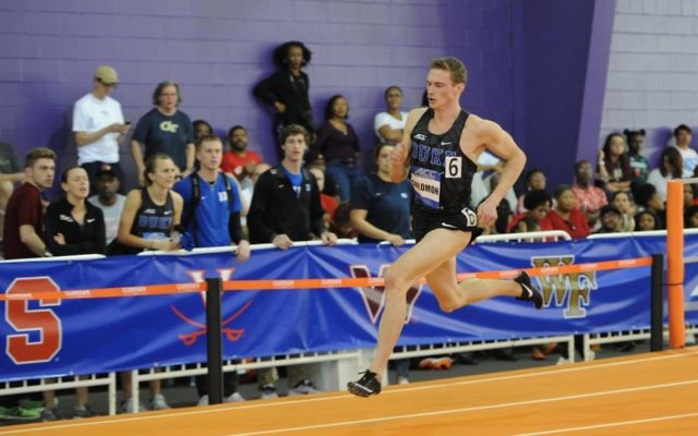 Steven Solomon on his way to breaking an Australian men's 400m indoor record in the heats of the 2018 Atlantic Coast Conference Indoor Track and Field Championships last week. Photo: Cheryl Treworgy Photography