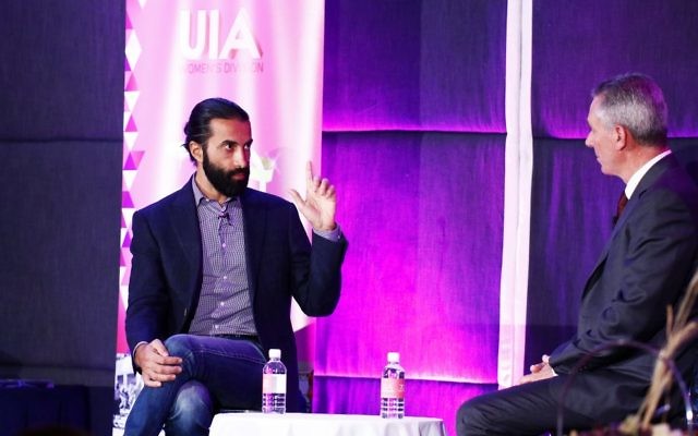 Mosab Hassan Yousef (left) in conversation with Alon Ben-David at the UIA Women's Division Brunch. Photo: Peter Haskin