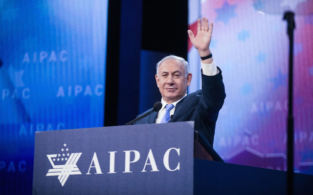 Benjamin Netanyahu addressing the AIPAC conference on Tuesday. Photo: AIPAC
