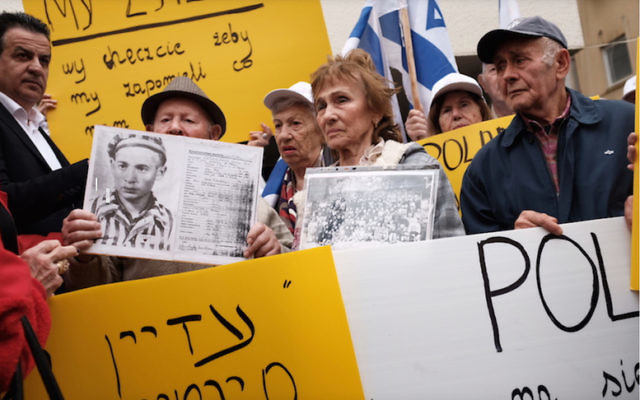 Holocaust survivors in Israel last month protesting outside the Polish embassy. Photo: Tomer Neuberg/Flash90