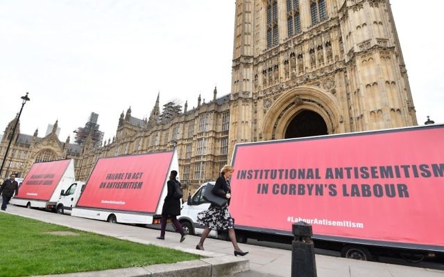 The Community United against Labour Party Anti-Semitism billboards. Photo: John Stillwell/PA Wire