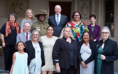 NSW Governor David Hurley (centre of back row) at Government House with Rona Tranby Trust (RTT) Australian Light Horse Project participants and RTT trustees on April 27.