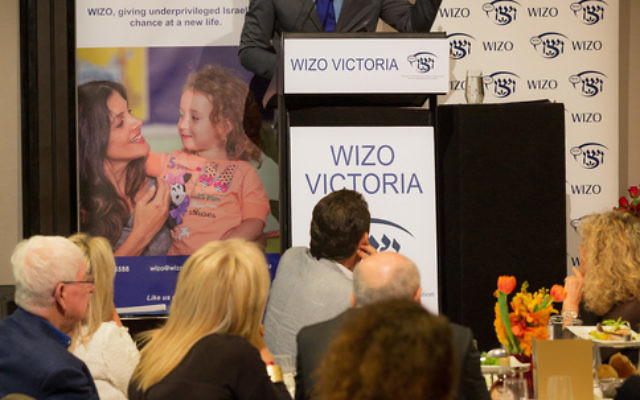 Gregor Collins speaks at the WIZO brunch. Photo: Sav Schulman