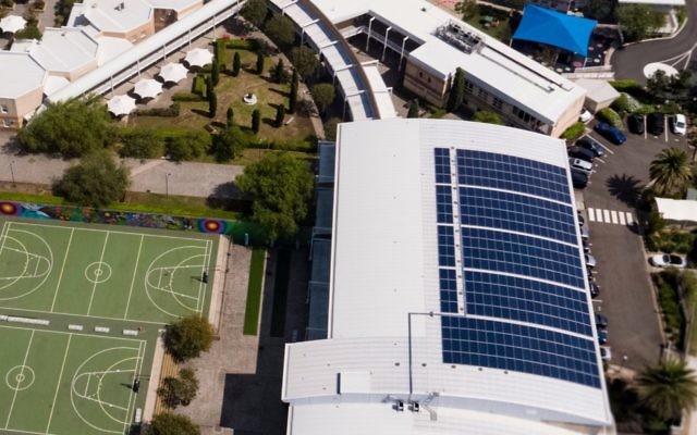 The 344-panel rooftop solar power system installed at Moriah College.