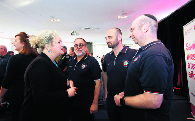 Victorian Health and Ambulance Services Minister, Jill Hennessy, with Hatzolah members at the GoodSAM app launch. Photo: Peter Haskin