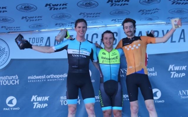 Riley Hart (right) on the podium following his third place finish in the West Bend stage of the 2018 Tour of America's Dairyland on June 25. Photo: Tour of America's Dairyland/Karl Hendriske