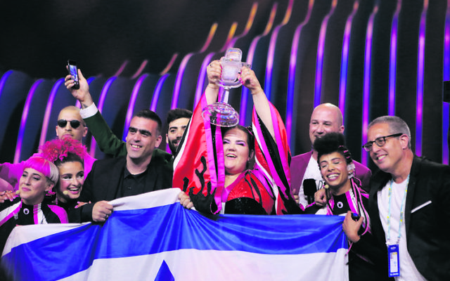Netta and the Israeli delegation celebrating this year's Eurovision victory.