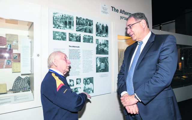 Israel's ambassador Mark Sofer (right) hears about the Jewish Holocaust Centre from survivor guide Abe Goldberg. Photo: Zina Sofer