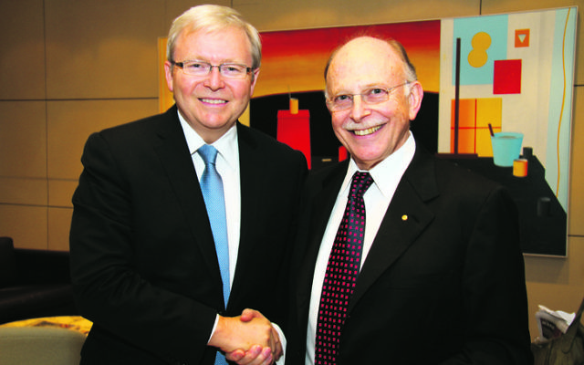 Kevin Rudd (left) and Mark Leibler in 2011. Photo: Peter Haskin