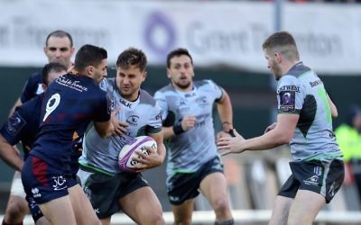 David Horwitz on the charge for Connacht in their 22-10 win against Perpignan in Galway on December 8. Photo: Connacht Rugby Club
