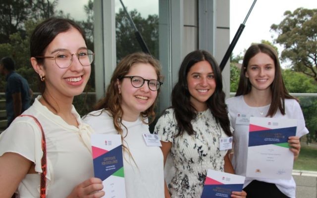 From left: Genevieve Goldman, Rivka Hirschowitz, Sophie Puterflam and Ariella Rev with their HSC First In Course certificates. Photo: Shane Desiatnik