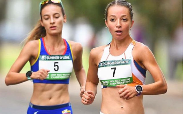 Jemima Montag (right) in action at the 2019 Australian and Oceania 20km Race Walking Championships in Adelaide. Photo: Instagram