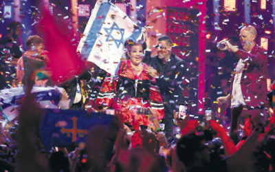 Israel’s Netta Barzilai winning last year’s Eurovision song contest.  Photo: AP Photo/Armando Franca