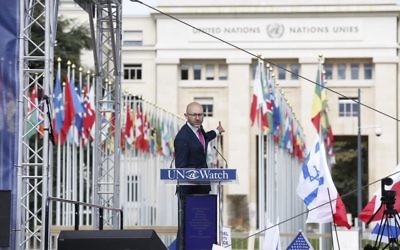 Arsen Ostrovsky speaking outside the United Nations in Geneva last week.