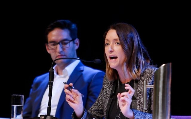 Steph Hodgins-May (right) and Josh Burns taking part in the AUJS 2019 election debate. Photo: Peter Haskin