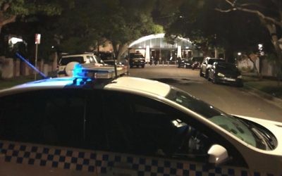 Police outside Sydney's Central Synagogue on Sunday night. Photo: AJN